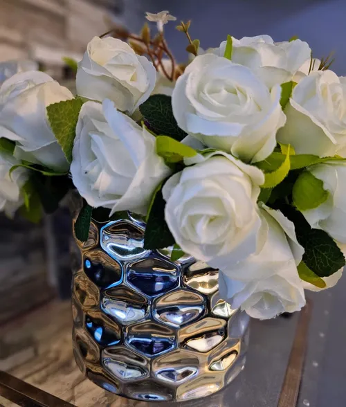 Silver flower vase centerpiece