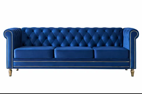 Blue Velvet Roll Arm Sofa