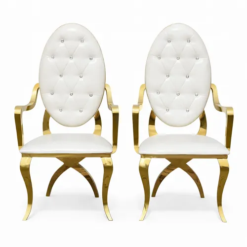 White and Gold Oval Throne Chair Set