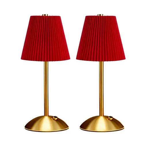 Red Pleated Touch Table Lamp