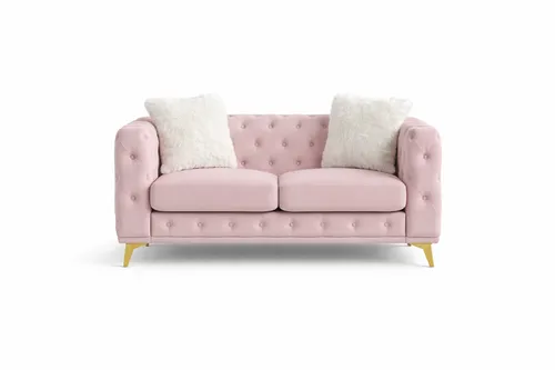Pink Velvet Tufted Loveseat