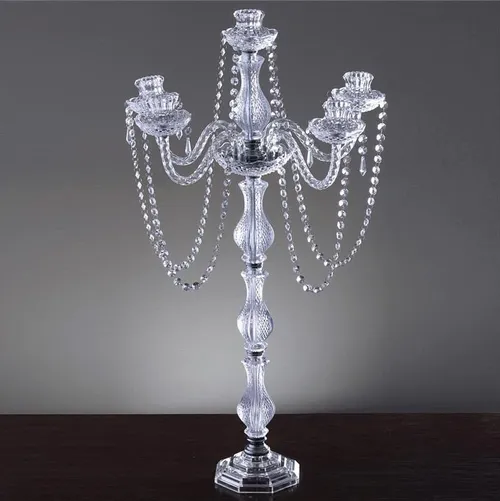 4 Arm Beaded Crystal Candelabra - Silver 35