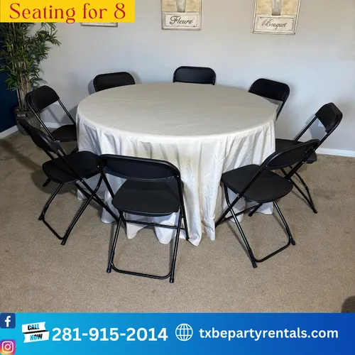 Black Folding Chair Round Table Set