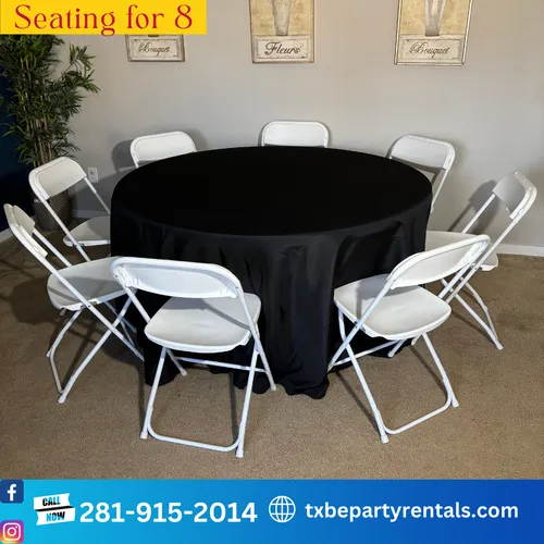 White Folding Chair Round Table Set