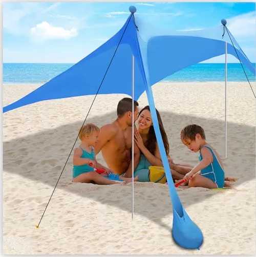 Beach Canopy Tent Sun Shade with UPF 50+ UV Protection, Beach Tent Sun Shelter with Sandbags, Poles and Ground Pegs and Anti-Wind Ropes