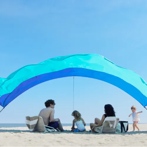 Shibumi Shade Mini 3.0 Version | Beach Canopy Wind-Powered Portable Sun Shade | Provides 75 Sq. Ft. of Shade for up to 4 People | Sets up in 2 Min | Quiet Canopy | Wind Assist