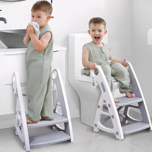 Primlect Potty Training Seat, 2-in-1 Toddler Toilet Seat with Step Stool, Ultra-Stable Potty Chair Attachment, Adjustable Seat and Step Ladder, Non-Slip Design, Splash Guard for Boys and Girls