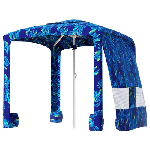 AMMSUN Beach Cabana, 6.2'×6.2' Beach Canopy, Easy Set up and Take Down, Cool Cabana Beach Tent with Sand Pockets, Instant Sun Shelter with Privacy Sunwall, Blue Paint Coral Tropical
