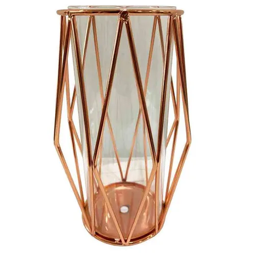 LN046 Geometric Rose Gold Lantern - Medium