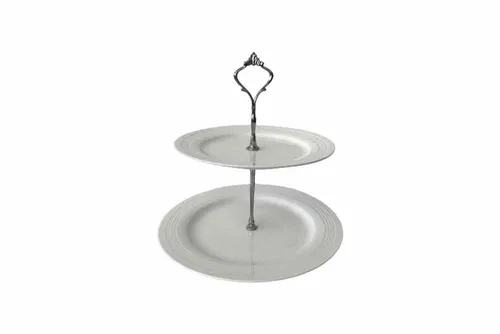 DS124 Dessert Stand - 2 Tier White & Silver