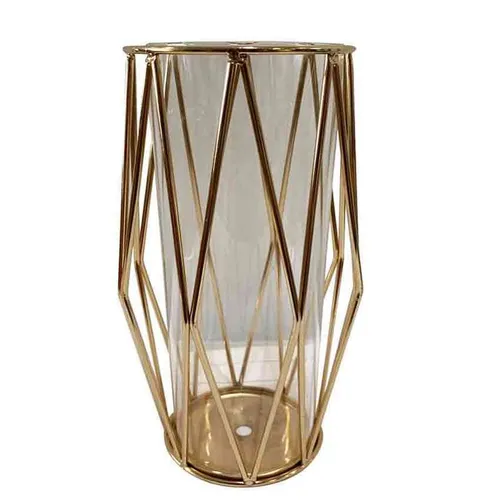 LN043 Geometric Gold Lantern - Medium