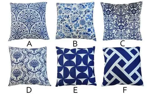 BC602 Cushion - Blue & White Prints