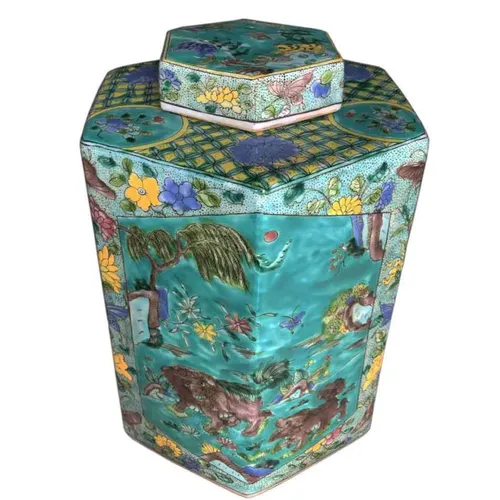 NP141 Nyonya Peranakan - Hexagon Tea Canister Jar