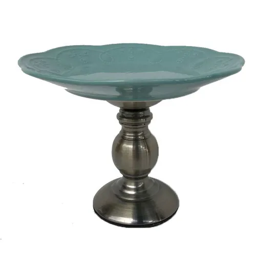 CS07 Cake Stand Green - Bronze Pedestal
