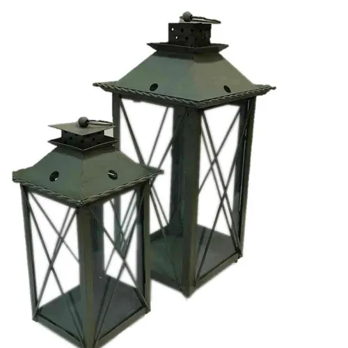 LN056  Lantern - Green Metal Large