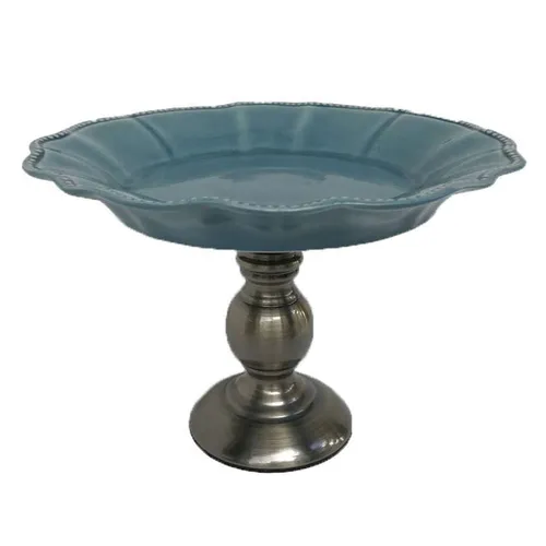 CS08 Cake Stand Blue - Bronze Pedestal