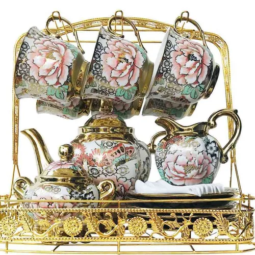 TS05 Tea Set - Gold and Pink