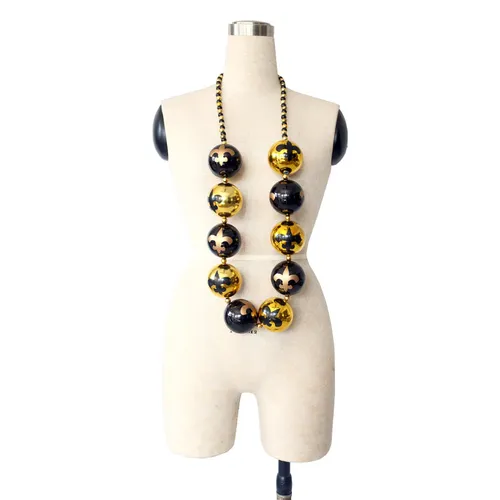 PR010 Mardi Gras Beads - Fleur De Lis Black & Gold 