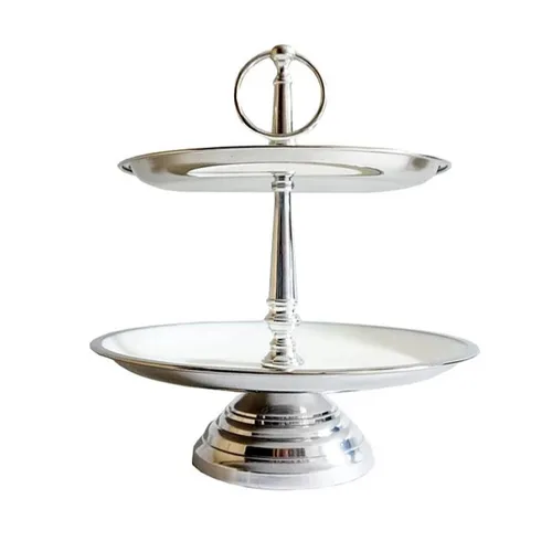 DS122 Dessert Stand - 2 Tier Silver & White