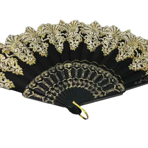 PRG07 Lace Fan - Black & Gold