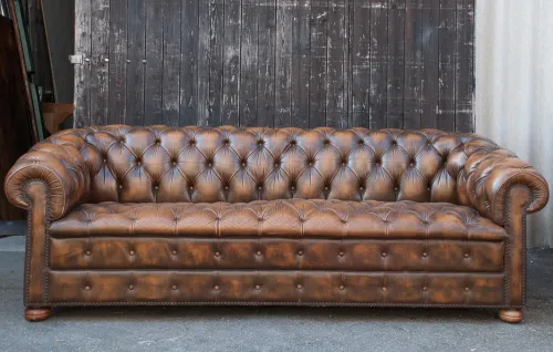 Chesterfield Sofa, hellbraun, cognac 3sitzer Couch