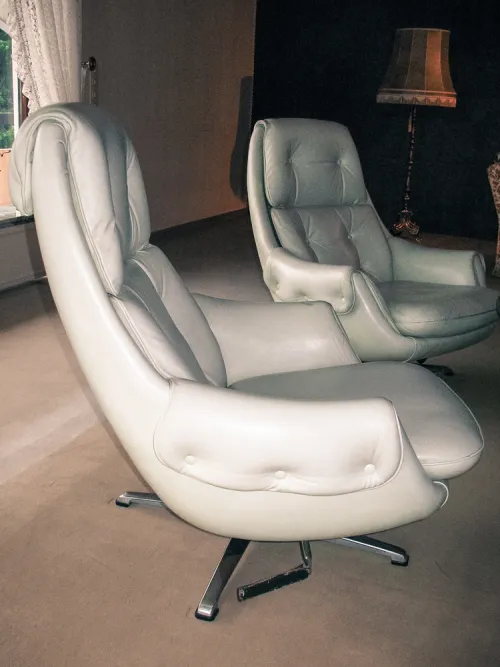 Sessel, Leder, hellgrau, Drehsessel