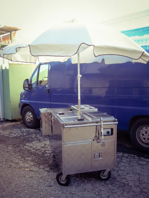 Hot-Dog-Wagen, original US, Edelstahl