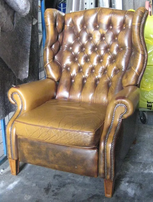 Chesterfield Sessel, hellbraun cognac Leder Ohrensessel