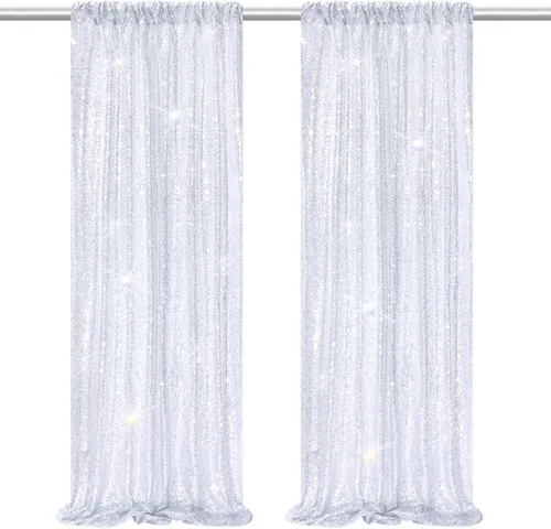 Rent 2Panel (2x8ft) Wedding Birthday Party Photo Backdrop Drapes - Shimmering White 