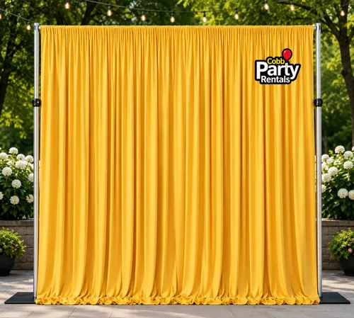 Yellow 6-Panel Drapes with Heavy-Duty 10x10 Frame Rental | Marietta & Atlanta GA  (Availability Verification Required Before Ordering)