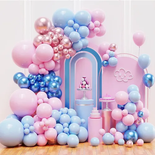 Grab and Go Balloon Garland Only- Light Blue Metallic Blue Light Pink Metallic Pink