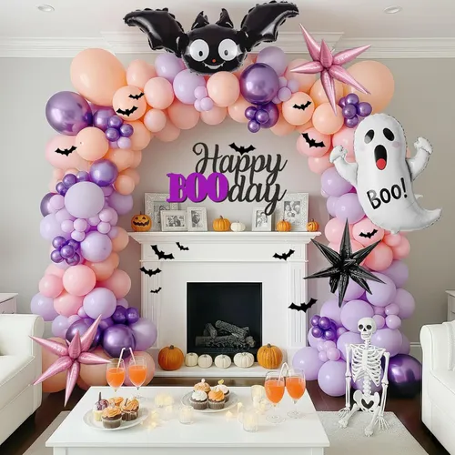 Premade Ready To Use Grab and Go Balloon Garland Only-   Lavendar Metallic lavender Peach 