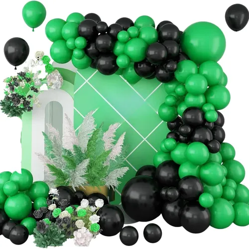 Green and Black Premade Grab and Go Balloon Garland – Ready-To-Use Balloon Decor for Atlanta Events, Birthdays, Baby Showers & Weddings