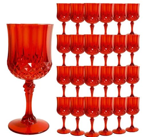 Party Rental - Set of 12 Red Acrylic Goblets 