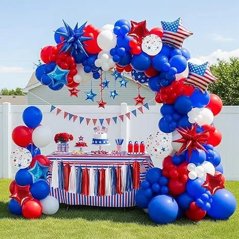 Premade Ready to Hang Grab and Go Balloon Garland Only - 4th of July with US Flag Star Balloons