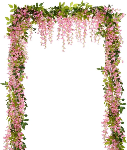 Artificial Wisteria Vine Silk Hanging Flower for Home Garden Outdoor Ceremony Wedding Arch Floral Decor (Peach)