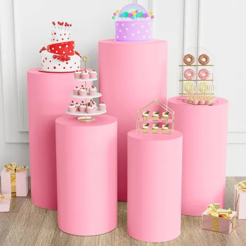 Cylinder Backdrop Dessert Tables with Light Pink 