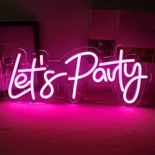 Party Rental - Let's Party Hanging Pink Lights Neon Sign for Backdrops