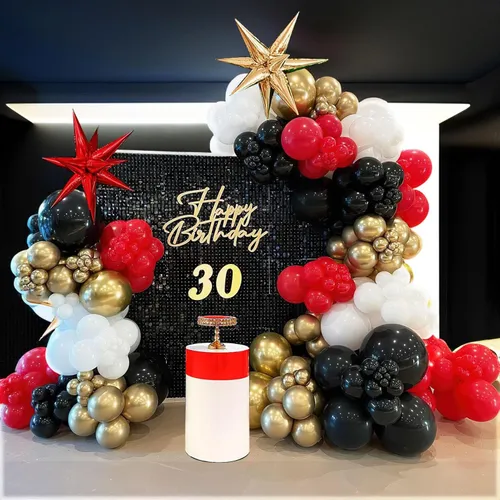 Premade Ready to Hang Grab and Go Balloon Garland Only - Black Gold White Red 