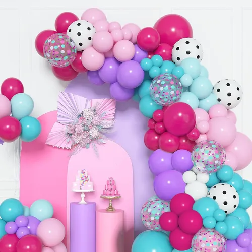 Fuschia Lavender Light Pink Polka Dot Confetti Premade Grab and Go Balloon Garland – Ready-To-Use Balloon Decor for Atlanta Events