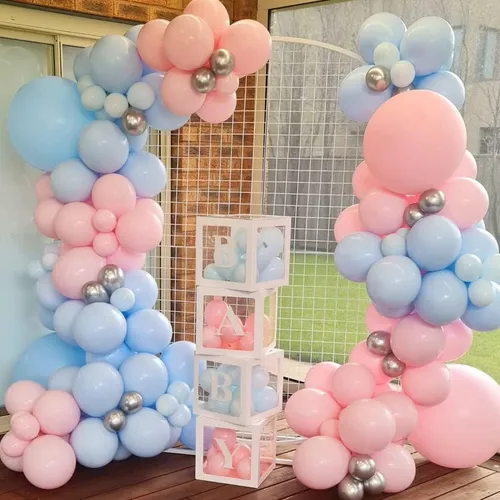 Grab and Go Balloon Garland Only - Light Blue Light Pink with Silver Accents 