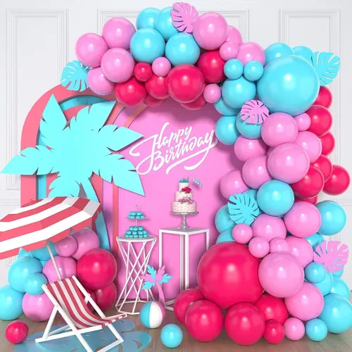 Grab and Go Balloon Garland Only -  Teal Blue Hot Pink Turquoise Light Pink