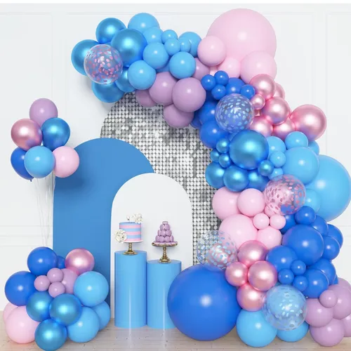 Blue Sky Blue Pink and Pearlized Pink Fuschia Lavender Light Pink Polka Dot Confetti Premade Grab and Go Balloon Garland – Ready-To-Use Balloon Decor for Atlanta Events