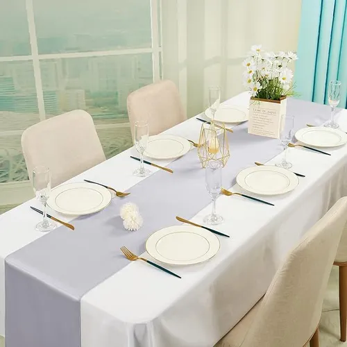 Party Rental - Decorative Satin Table Runner - Silver 