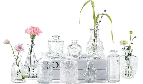 Party Rental Table Decoration Clear Bud  Assorted Size Vases Only -Set of 10