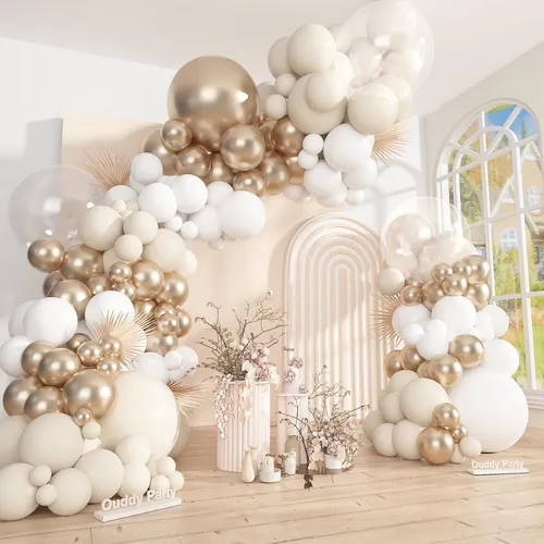 Sand Champagne and White  Premade Grab and Go Balloon Garland – Ready-To-Use Balloon Decor for Atlanta Events, Birthdays, Baby Showers & Weddings