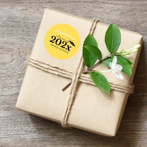 Personalized Current Year Graduation Favor Stickers Yellow -60ct 2inch 