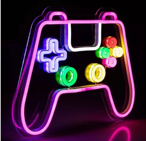 Party Rental - Game Controller Party Hanging Light Up Neon Sign For Backdrops (Pink Outline)