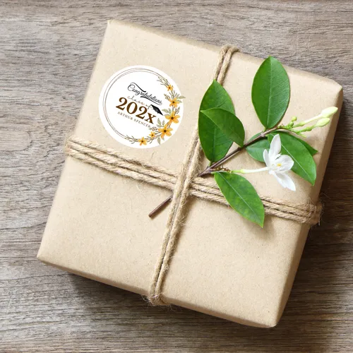 Personalized Current Year Graduation Favor Stickers Yellow Floral - -60ct 2inch 