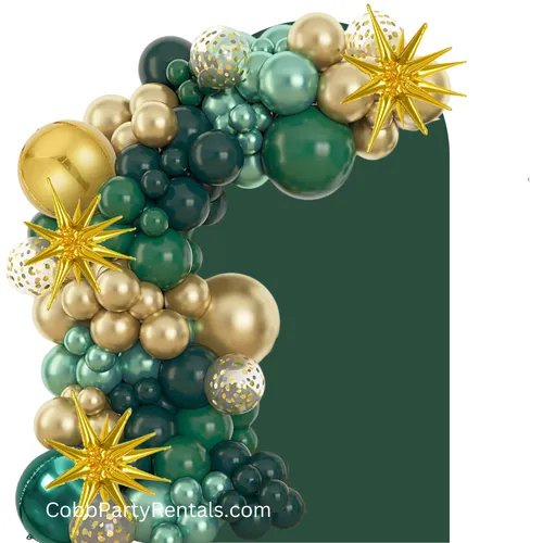 Grab and Go Balloon Garland Only - Green Metallic Gold and Clear Confetti  - With Star Highlights 